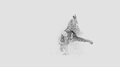 A funny 3D animated character dancing with swords while water splashes Stock Footage 335478021
