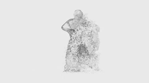 A funny 3D animated character dancing with swords while water splashes Stock Footage 336110705
