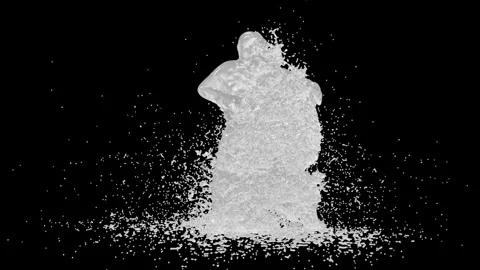 A funny 3D animated character dancing with swords while water splashes Stock Footage 336110814