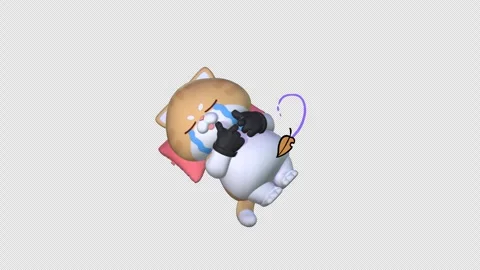 Funny 3D Cat Crying with Falling Leaves on Transparent Background  4K Video Stock Footage 302860203