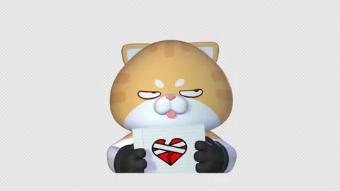 Funny 3D Cat Holding Paper with Bandaged Heart on Transparent Background  4.. Stock Footage 302863498