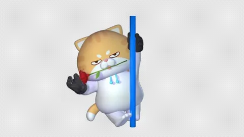 Funny 3D Cat with Rose Spinning Around Pole on Transparent Background  4K Vid Stock Footage 302859369
