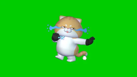 Funny 3D Cat Running and Crying on Green Screen  4K Video Stock Footage 302861804
