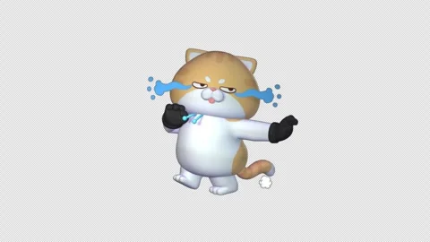 Funny 3D Cat Running and Crying on Transparent Background  4K Video Stock Footage 302861933