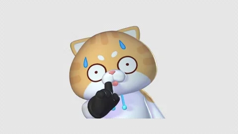 Funny 3D Cat Startled and Warning on Transparent Background  4K Video Stock Footage 302860065