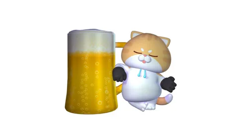 Funny 3D Cat Waving with Large Beer Mug on White Background  4K Video Stock Footage 302862686