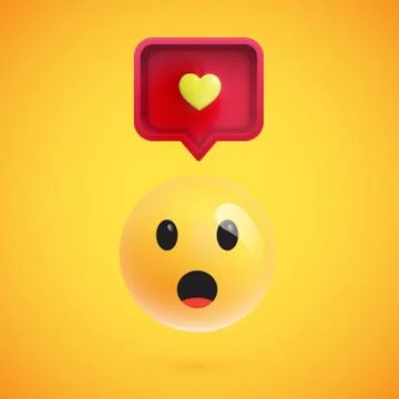 Funny 3D emoticon with 3D speech bubble and a heart, vector illustration Stock Illustration