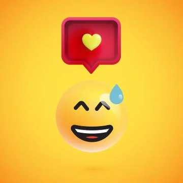 Funny 3D emoticon with 3D speech bubble and a heart, vector illustration Stock Illustration