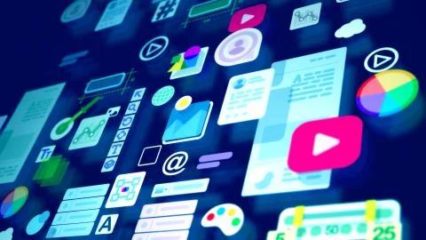 A funny 3d illustration of different interface elements such as personal data Stock Illustration