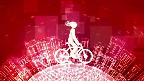 A funny 3d rendering of an abstract young man riding a white bicycle in the p Stock Illustration