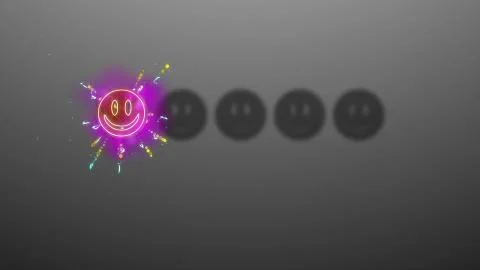 A funny 3d rendering of one smiley sparkling in the grey background with four Ilustración de archivo