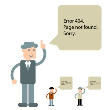Funny 404 error symbol with cute character of businessman. Stock Illustration