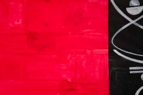 Funny abstract red composition and white lines hand drown on black background Stock Photos
