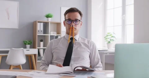 Funny Accountant Playing With Pencils Stock Video Pond5