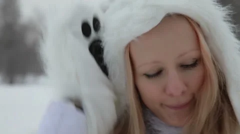 Funny acting in winter hat. Stock Footage 49408314