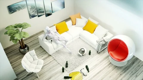 Funny alien with beer sit on sofa. Relax. Alien concept. Realistic 4K animation. Stock Footage 82289432