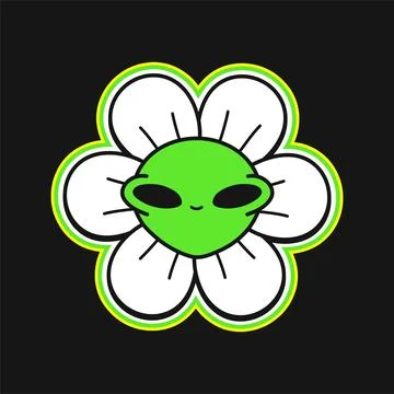 Funny alien flower face.Vector cartoon character illustration logo.Smile groovy Stock Illustration