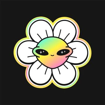 Funny alien flower face.Vector cartoon character illustration logo.Smile groovy Stock Illustration