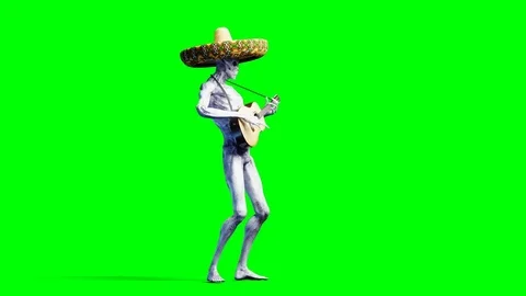 Funny alien plays on acustic guitar. Realistic motion and skin shaders. 4K green Stock Footage 82547609