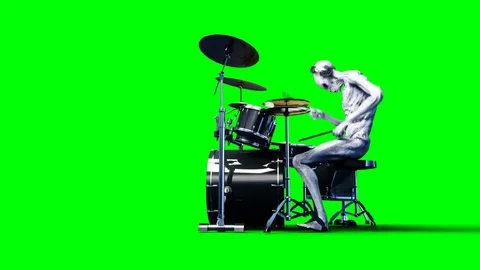 Funny alien plays on drums. Realistic motion and skin shaders. Stock Footage 82547880