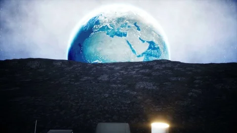 Funny alien watching TV on the sofa on the moon. Living on the moon concept. Stock Footage 81795237