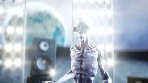 Funny aliens dancing on the moon. UFO concept. Earth on background. Space party. Stock Footage 81455433