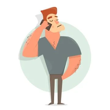 Funny and comic guy talking on the phone. Narcissistic pathetic man. Stock Illustration