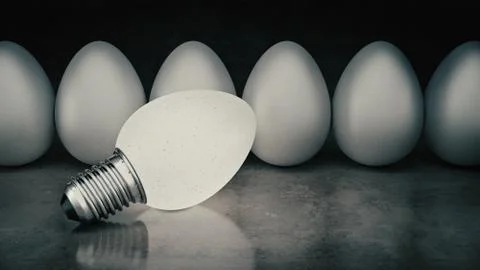 Funny and crazy egg looking like electric bulb. 3d Rendering Stock Illustration