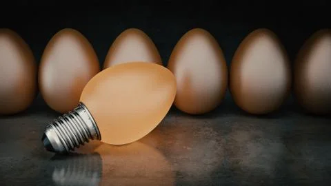 Funny and crazy egg looking like electric bulb. 3d Rendering Stock Illustration