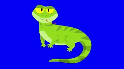 Funny and cute green lizard stuck out it's tongue - flat design. 库存影片 138425249