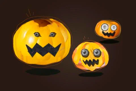 Funny and terrifying Halloween pumpkins, created with photo collage Ilustración de archivo