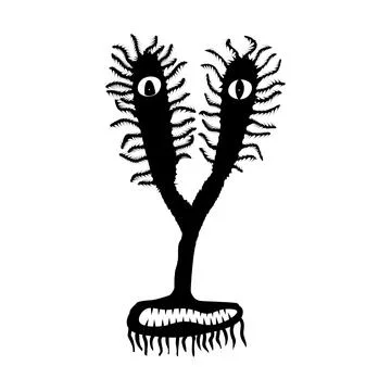 A funny and weird fluffy creature with two eyes and a toothy mouth. Stock Illustration