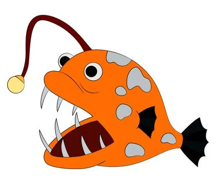 Funny angler fish on white background Stock Illustration