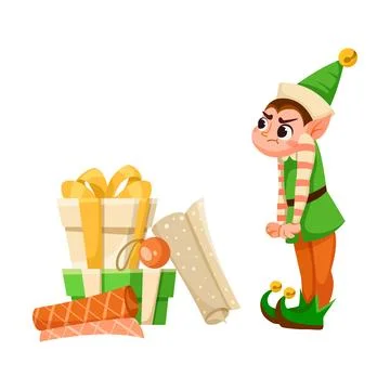 Funny Angry Boy Elf Character with Grumpy Face Vector Illustration Stock Illustration