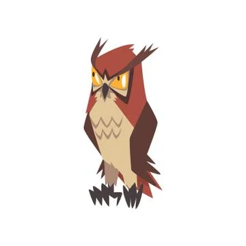 Funny Angry Eurasian Eagle Owl Bird Character with Brown Plumage Vector 스톡 일러스트