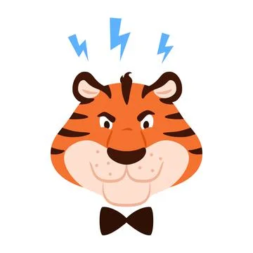 Funny angry tiger portrait isolated on white Stock Illustration
