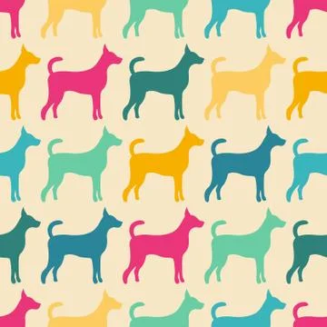 Funny animal seamless vector pattern of dog silhouettes Stock Illustration