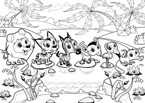 Funny animals in the jungle Stock-Illustration