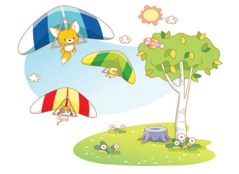 Funny animals playing parachuting Illustrazione stock