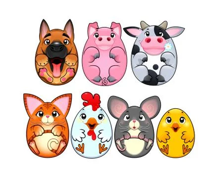 Funny animals rounded like eggs. Stock-Illustration
