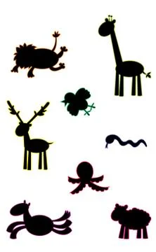 Funny animals silouettes Stock Illustration