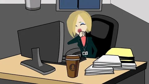 Funny Animation of bored at work Stock Footage