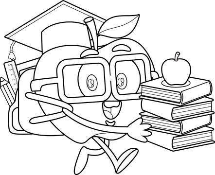 Funny Apple Student Character With Backpack And Textbooks Going To School Stock Illustration