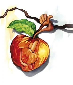 Funny apple on the tree branch Stock Illustration