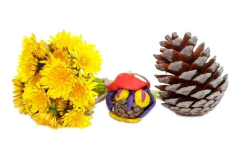 Funny art of three handmade objects on white Stock Photos