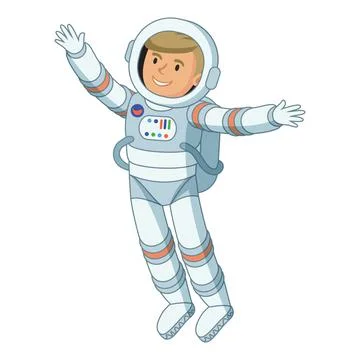 Funny astronaut in outer space, astronaut floating in space, cosmic scene Stock Illustration