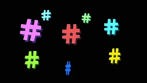 Funny background with dancing and moving hashtags - web and communication signs. Stock Footage 140007029