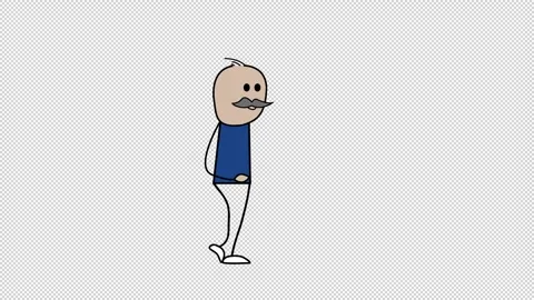 Funny Bald Old Man With Mustache Walking Loop Transparent Background 4K Stock Footage 341886162