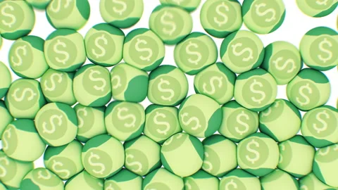 Funny Balls Dollars Falling Down and Toy Money Fill the Screen. Financial Stock Footage 170125676