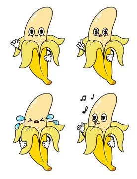 Funny Banana characters bundle set. Vector hand drawn doodle style traditio.. Stock Illustration